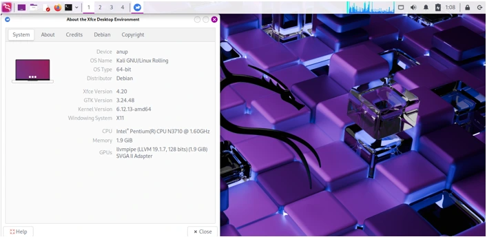 Kali Linux Xfce 4.20 (Default Environment)