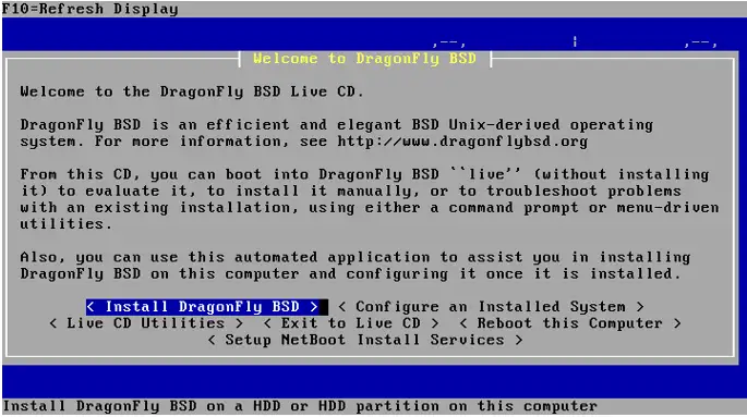 Install DragonFly BSD