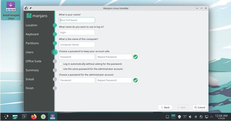 User Account & Password Setup