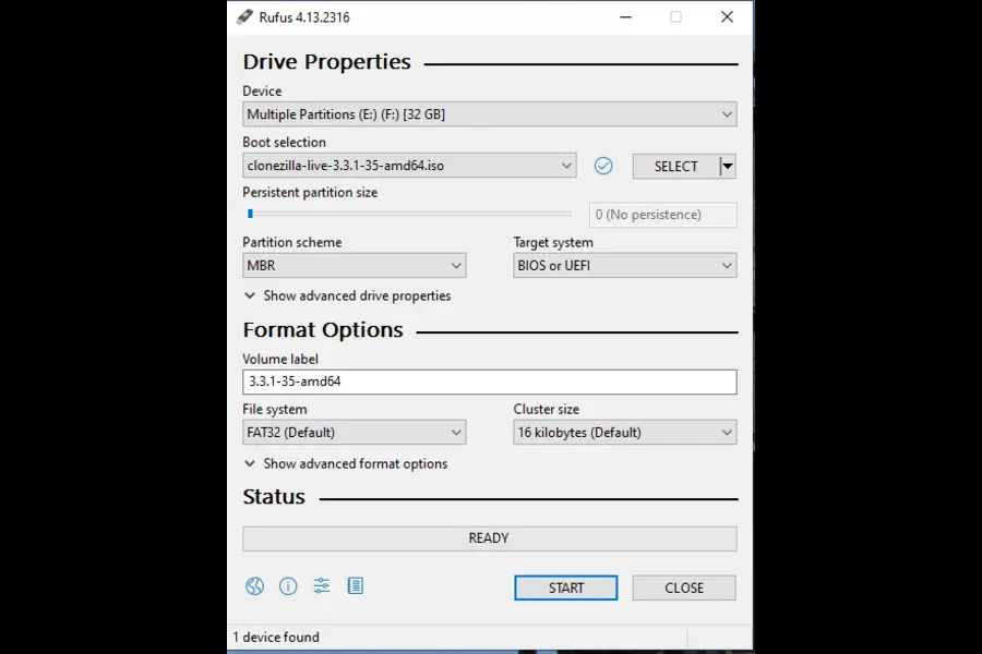 Create a Clonezilla Bootable USB Drive using Rufus