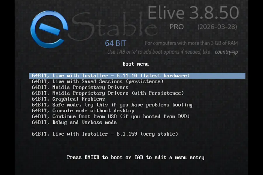 Install Elive 3.8.50 LTS