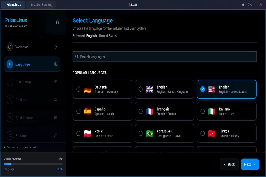Step 1 — Language Selection